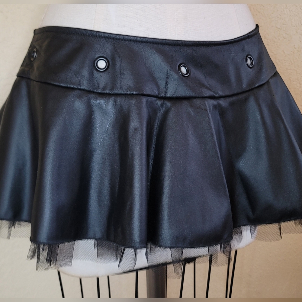 Faux Leather Flared Mini Skater Skirt